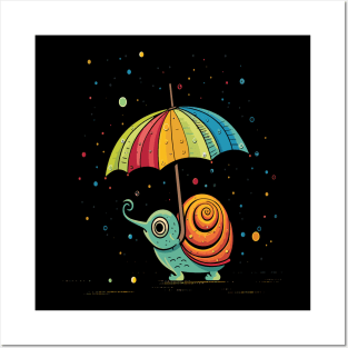 Snail Rainy Day With Umbrella Posters and Art